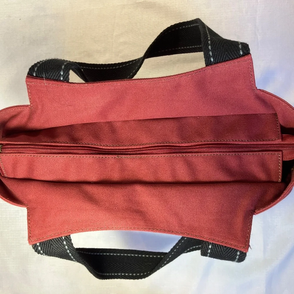 Chala Toffy Dog Large Tote Canvas/Vegan Leather, Burgundy With Black Handles EUC - Picture 8 of 13